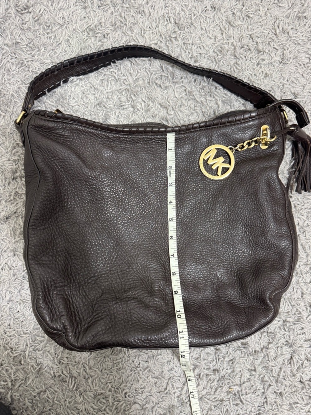 Michael Kors Black Pebbled Leather Hobo with Gold MK Charm - Picture 5 of 8